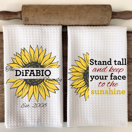 Personalized Sunflower Kitchen Towel Set – Custom Family Name & Farmhouse Inspirational Towels