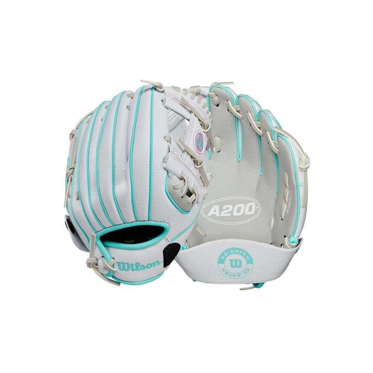 Wilson 2024 A200 EZ Catch 10 Inch Youth Baseball Glove - Silver/White/Teal/Purple
