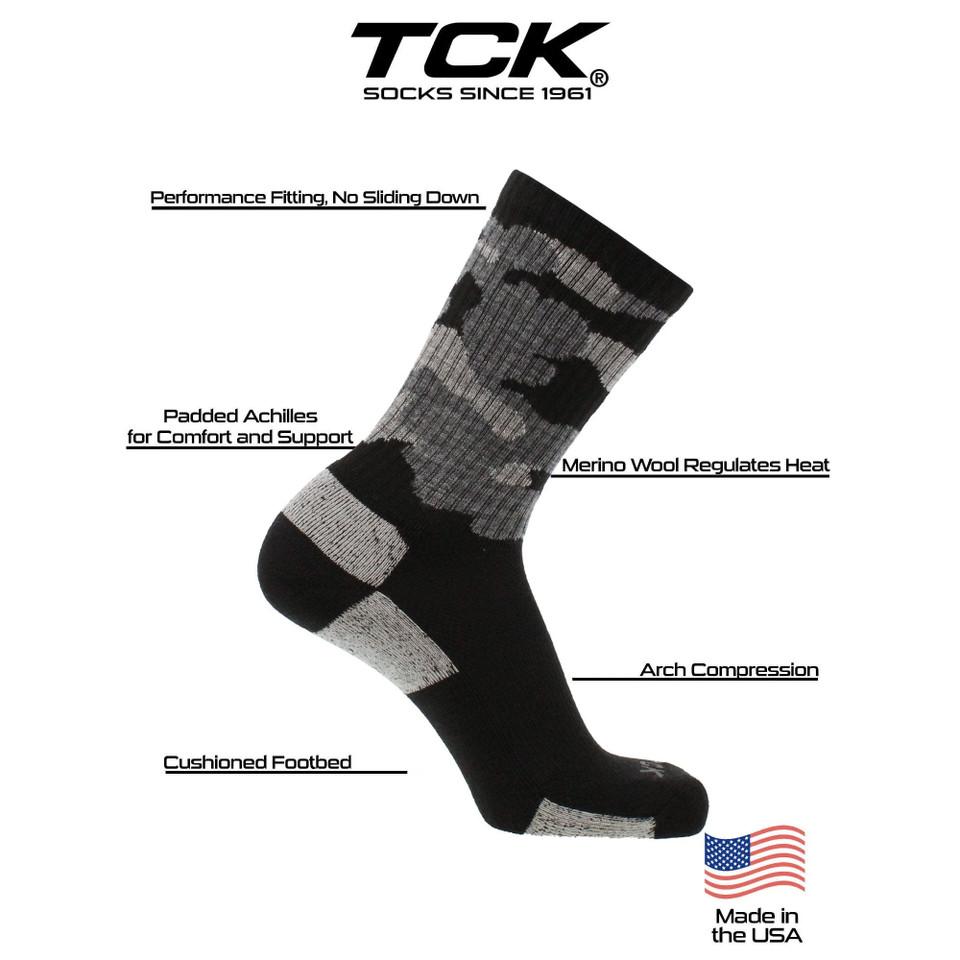 TCK Camo Merino Wool Hiking Socks For Men & Women