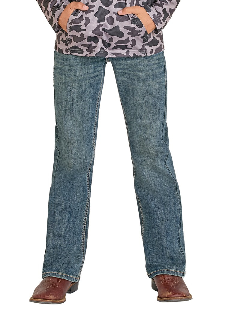 ROCK & ROLL BOYS REGULAR FIT PLEATHER STITCH BOOTCUT JEANS BB0BD08052