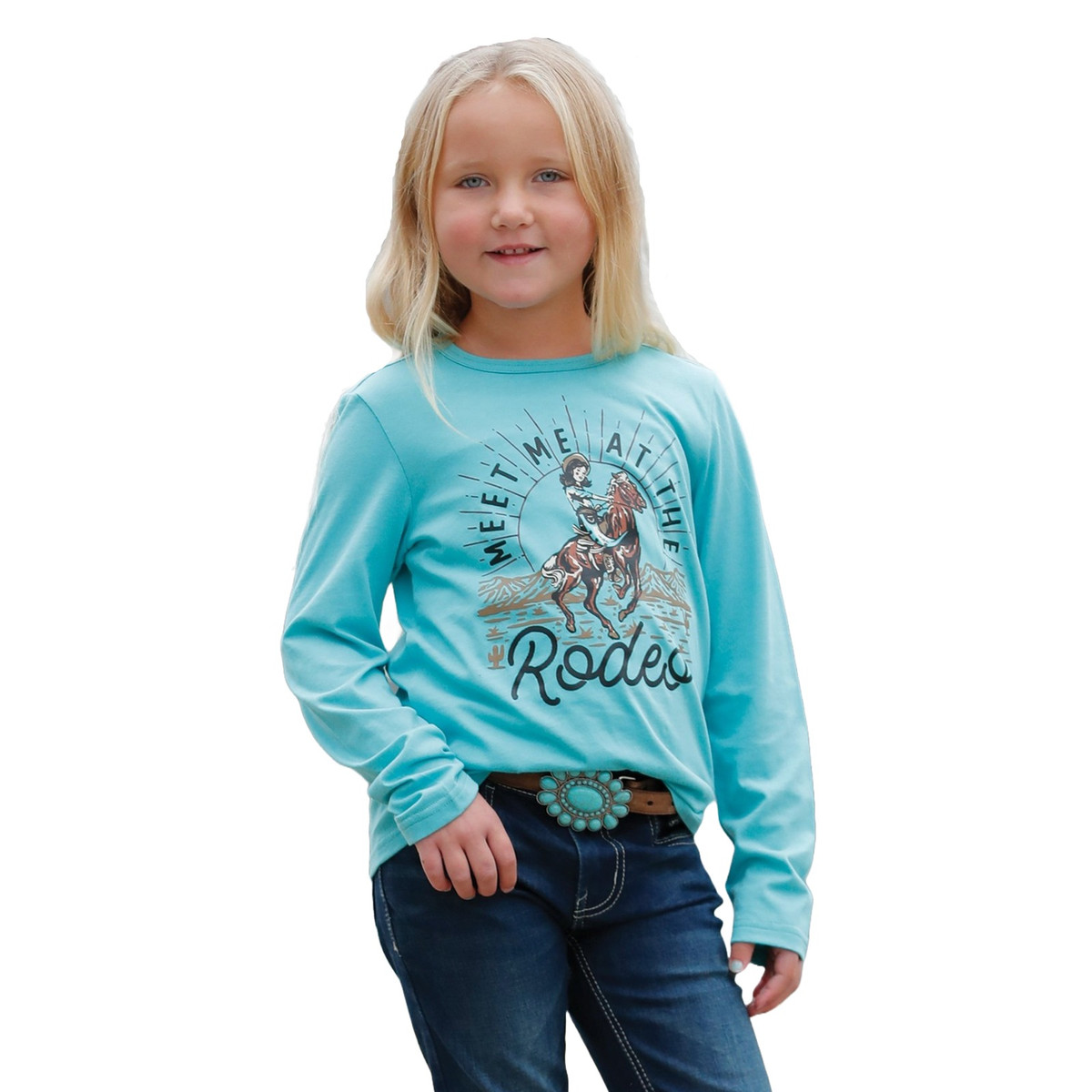 CINCH GIRLS LONG SLEEVE T-SHIRT TURQUOISE CTK8990001