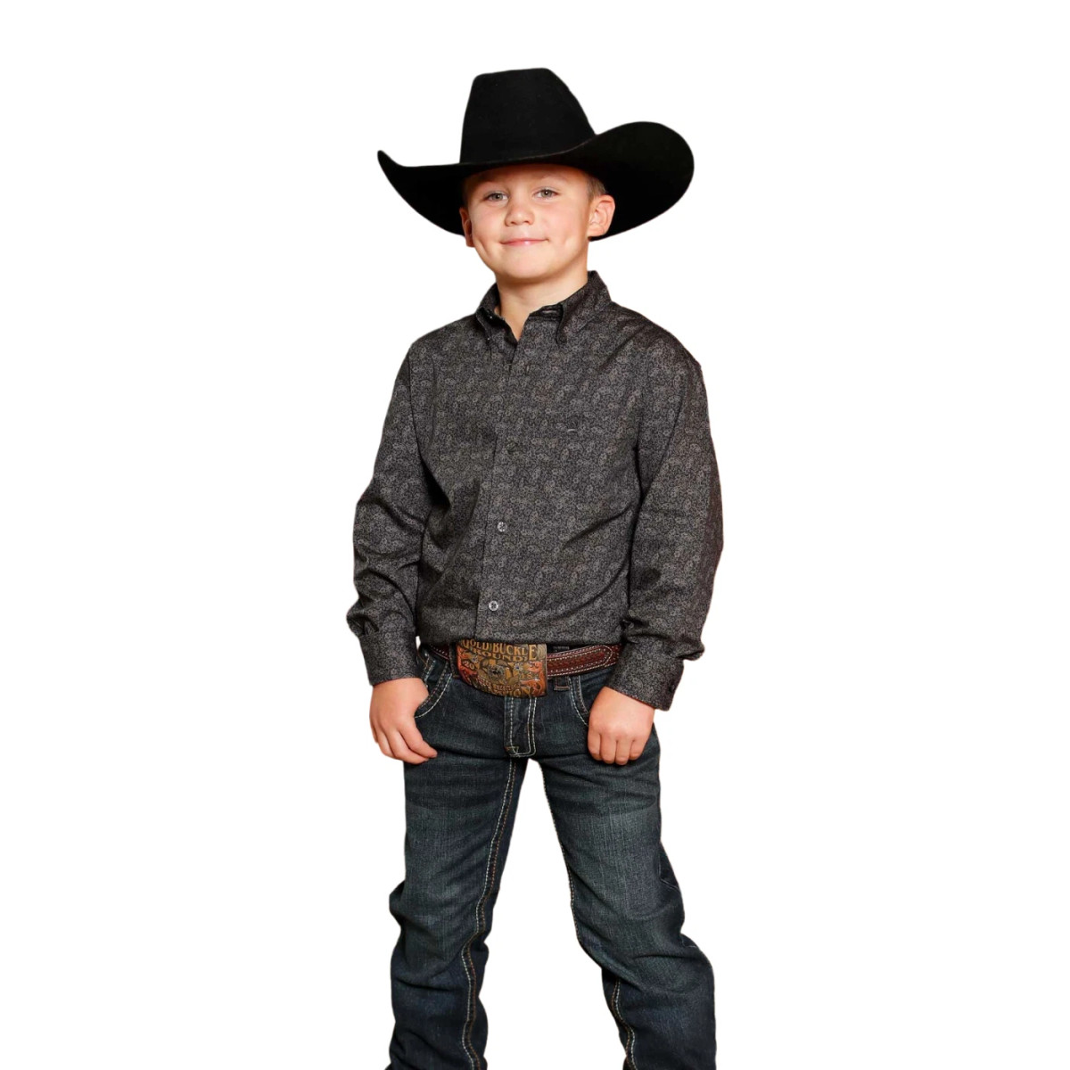 CINCH BOYS LONG SLEEVE BUTTON DOWN SHIRT CHARCOAL MTW7060387