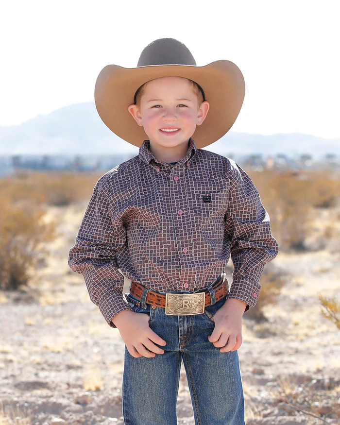 CINCH BOYS BUTTON-DOWN WESTERN SHIRT PINK MTW7060403