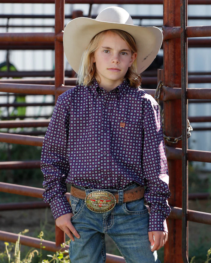 CINCH BOYS BUTTON-DOWN WESTERN SHIRT PURPLE MTW7061390