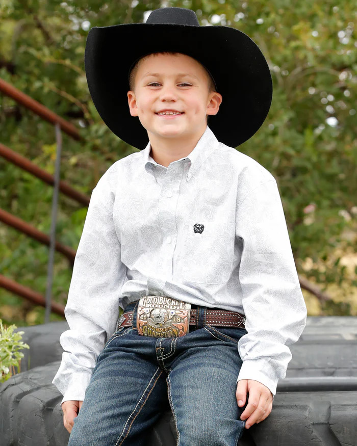 CINCH BOYS BUTTON-DOWN WESTERN SHIRT WHITE MTW7060393