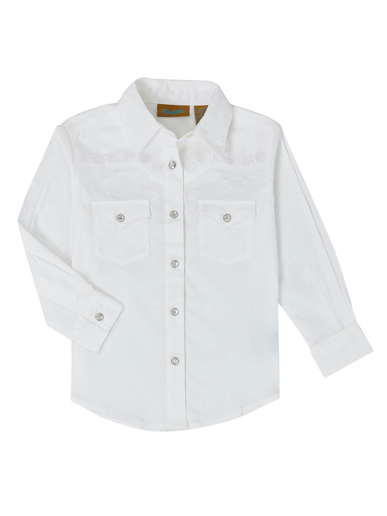 WRANGLER GIRLS RHINESTONES EMBROIDERY WESTERN SHIRT WHITE 10GW7001W