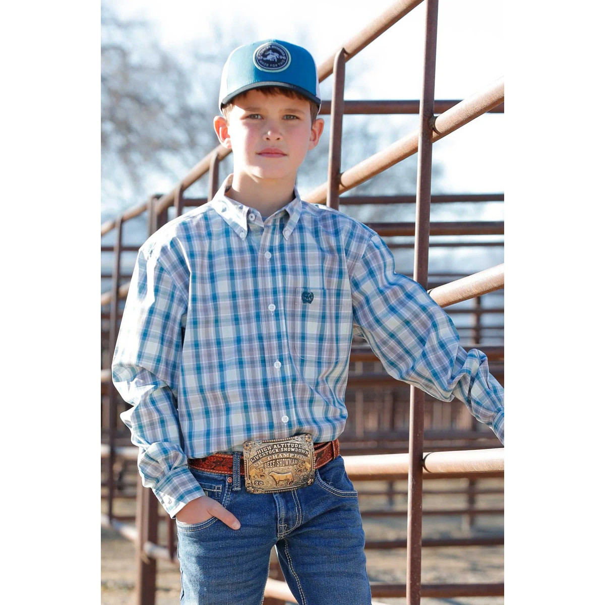 CINCH BOYS BUTTON-DOWN WESTERN SHIRT GEOMETRIC PRINT MTW7060369