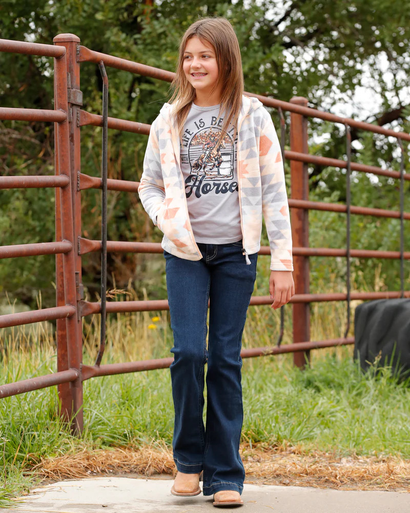 CINCH GIRLS FULL ZIP POLAR FLEECE HOODIE PEACH CWK8960002