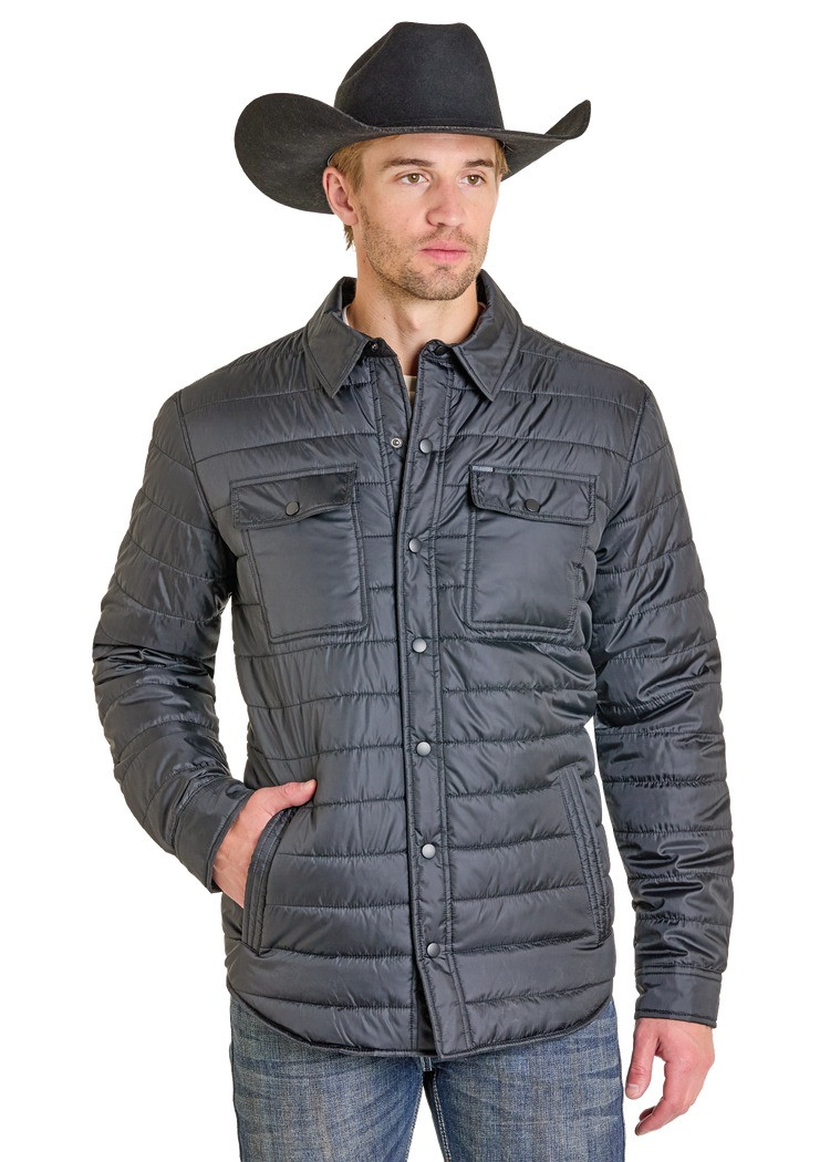 ROCK & ROLL PUFFER PRINT LINED SHIRT JACKET BLACK BM98C06897