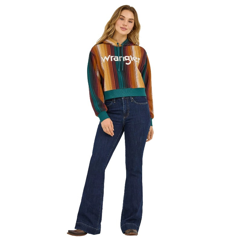 WRANGLER LADIES RETRO AMERICANA CROPPED TEAL HOODIE 2371645