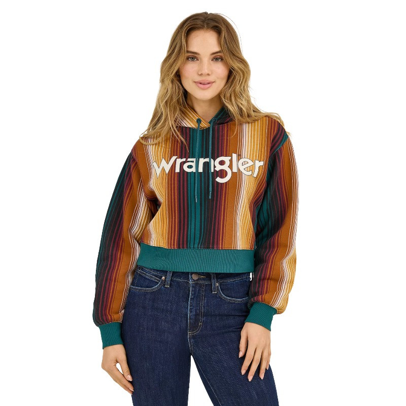 WRANGLER LADIES RETRO AMERICANA CROPPED TEAL HOODIE 2371645