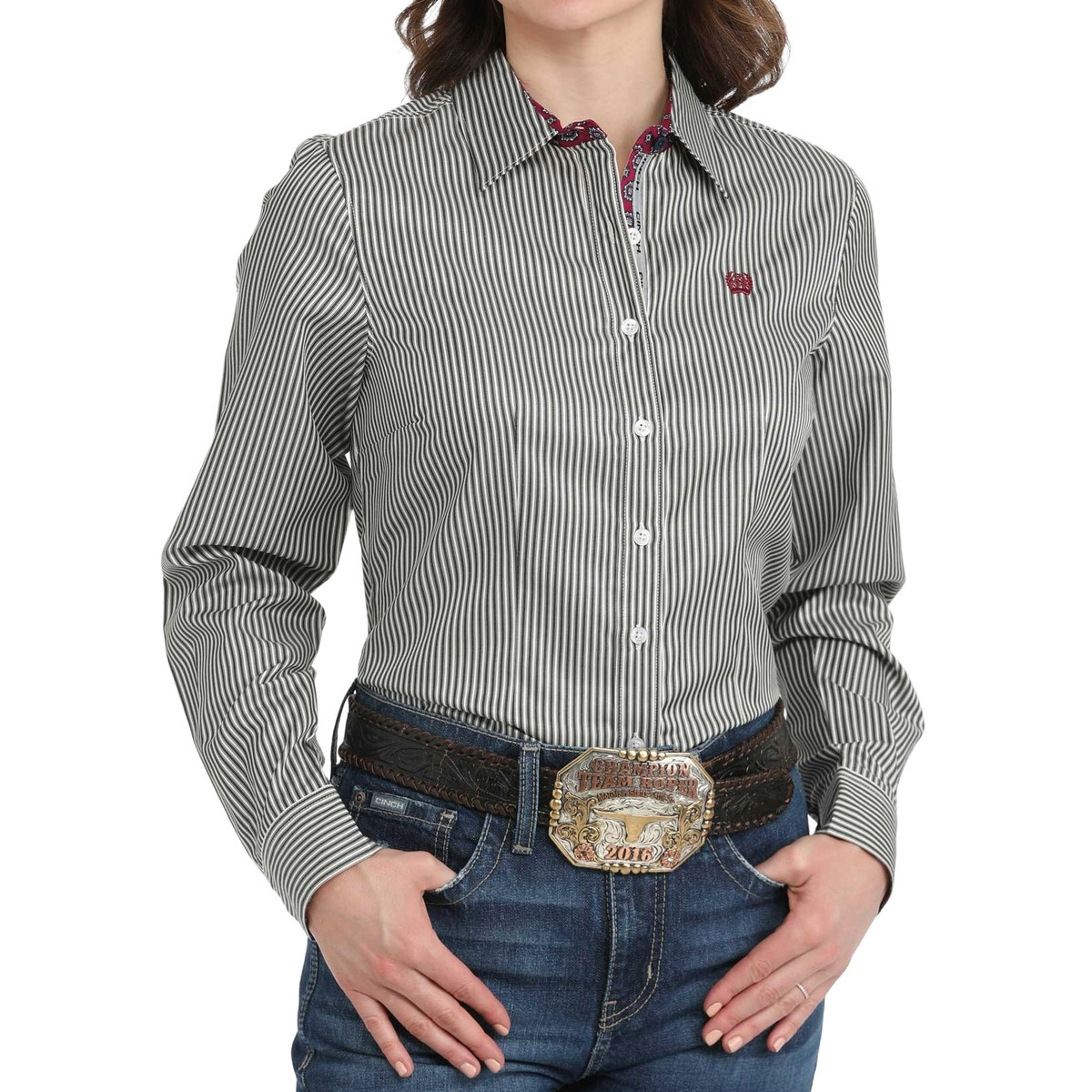 CINCH LADIES STRIPE PRINT BUTTON DOWN SHIRT BLACK MSW9165065