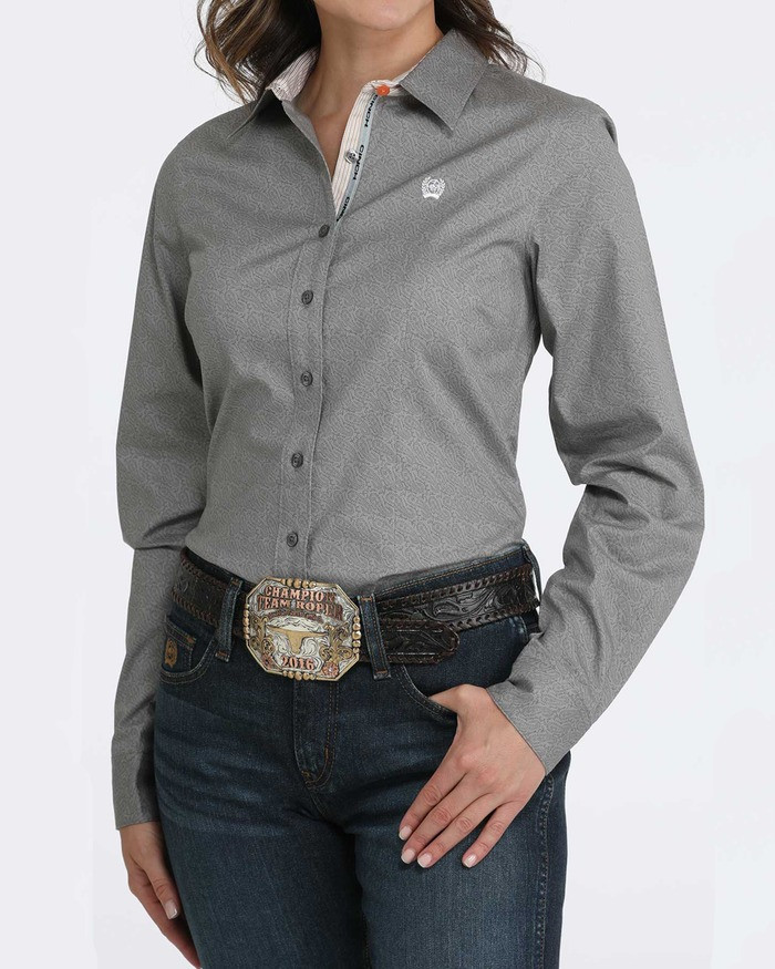 CINCH WOMENS ARENA FIT BUTTON-DOWN SHIRT GREY MSW9165071