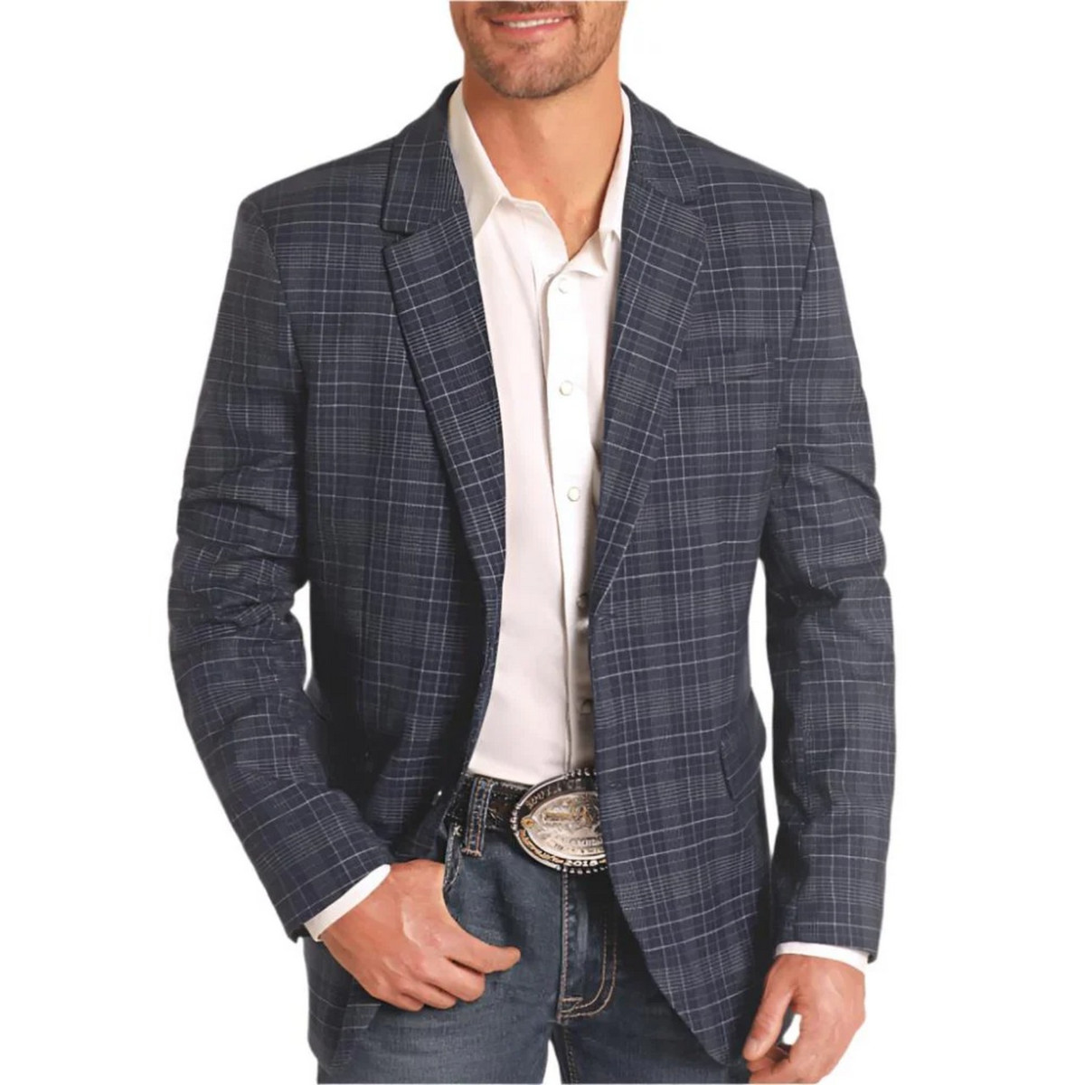 ROCK & ROLL MENS STRIPED PLAID SPORT COAT INDIGO BM96C04969