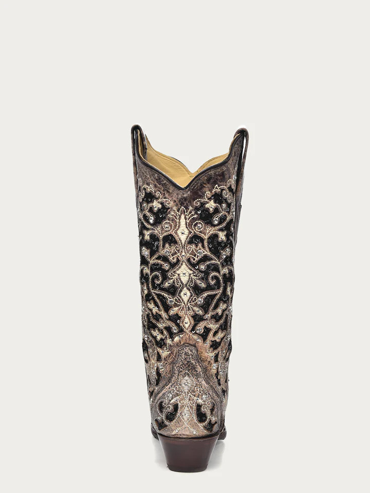 CORRAL WOMENS GLITTER INLAY COWBOY BOOT BROWN A3569