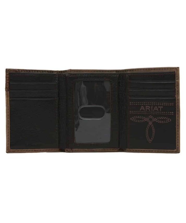 M&F ARIAT TRIFOLD WALLET DISTRESSED BROWN A3511044
