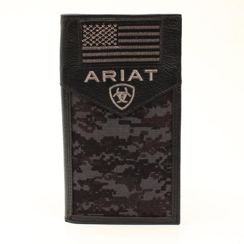 M&F ARIAT MENS USA FLAG PATCH DIGI CAMO WALLET BLACK A3536401