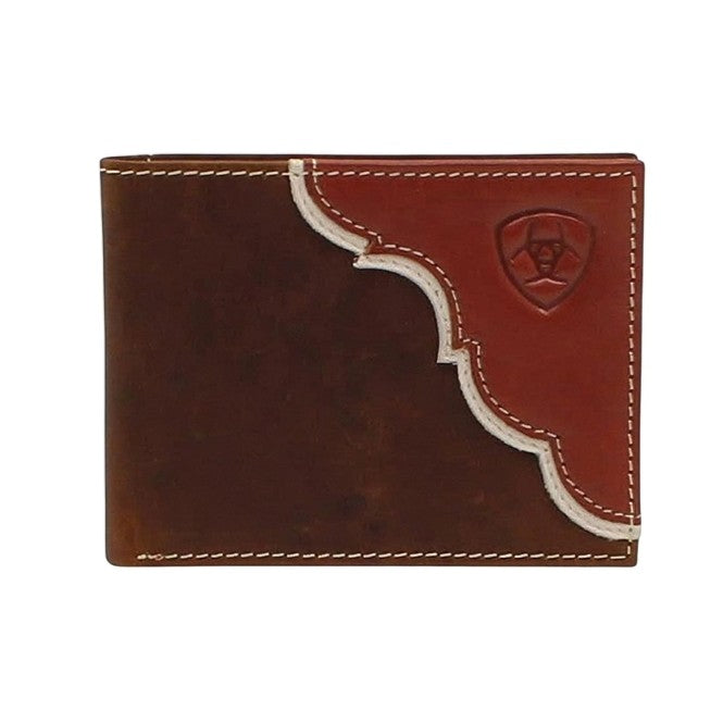 M&F ARIAT MENS TWO TONE SHIELD LOGO BIFOLD WALLET TAN A3547908
