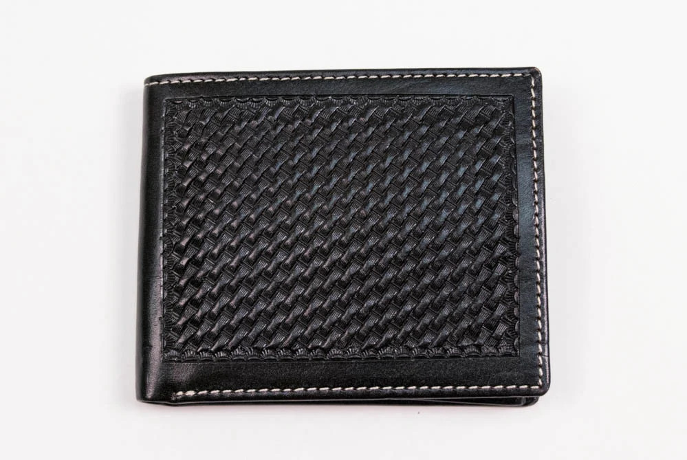 COWBOY CHROME BASKETWEAVE BIFOLD WALLET BLACK W301