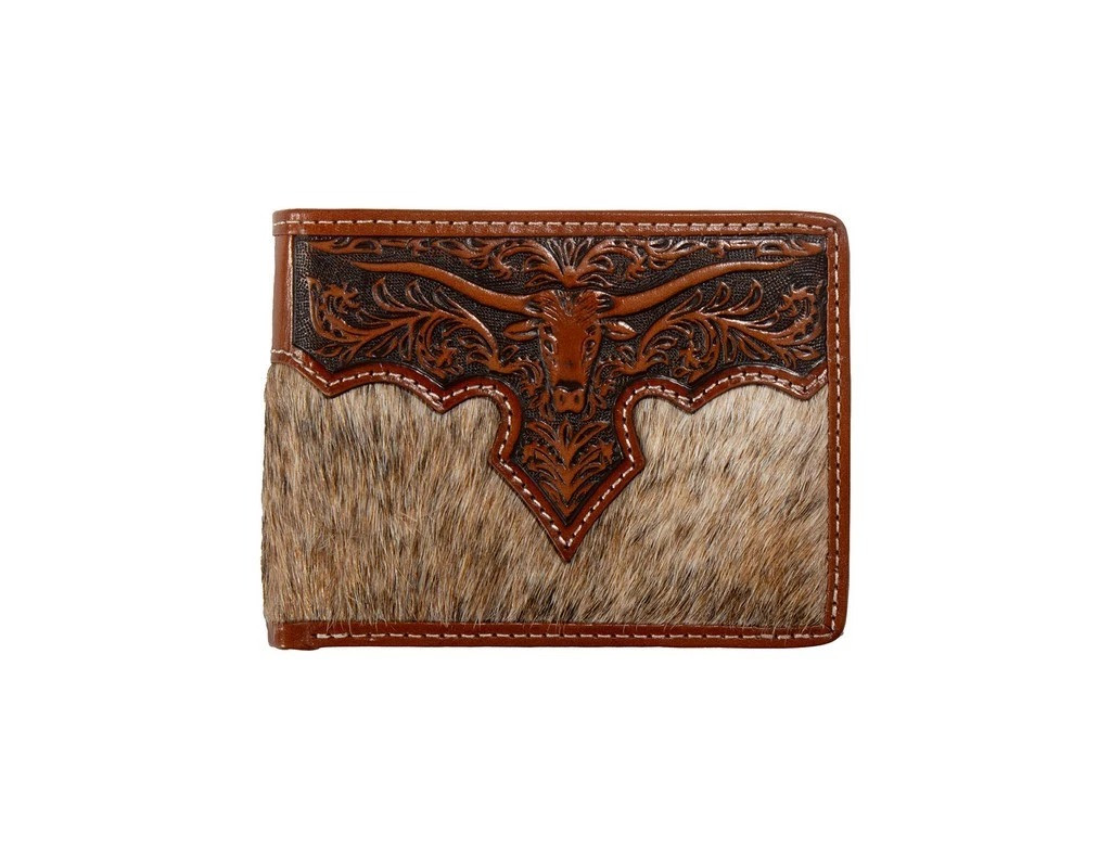 M&F NOCONA MENS CALF HAIR LONGHORN BIFOLD WALLET BROWN N500048302