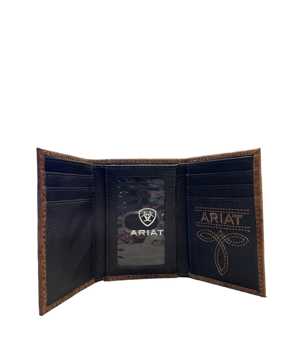 M&F ARIAT BULL HIDE EMBROIDERED TRIFOLD WALLET A3556102