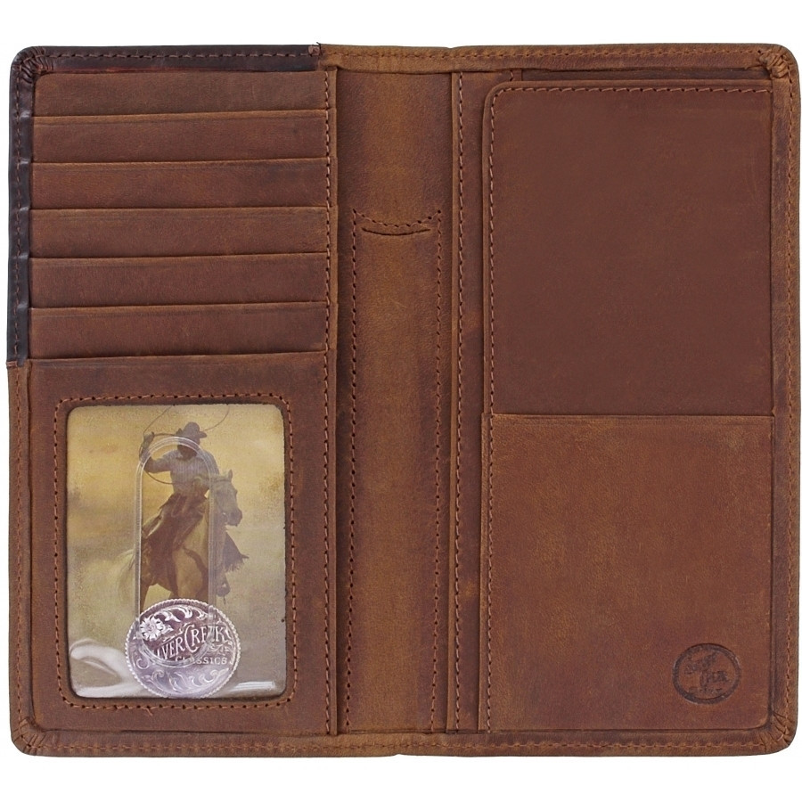 BRIGHTON SILVER CREEK TOOLED BUCKAROO WALLET BROWN 06629