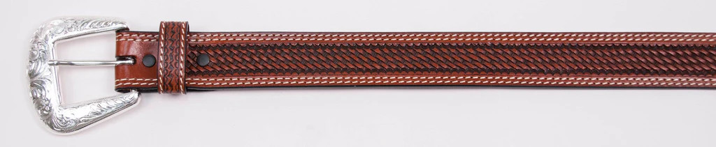 COWBOY CHROME MENS BELT WITH BASKET TOOLING COGNAC 1006