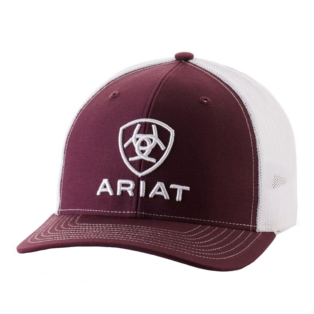 M&F ARIAT MENS EMBROIDERED LOGO BURGUNDY WHITE MESH CAP A300012609