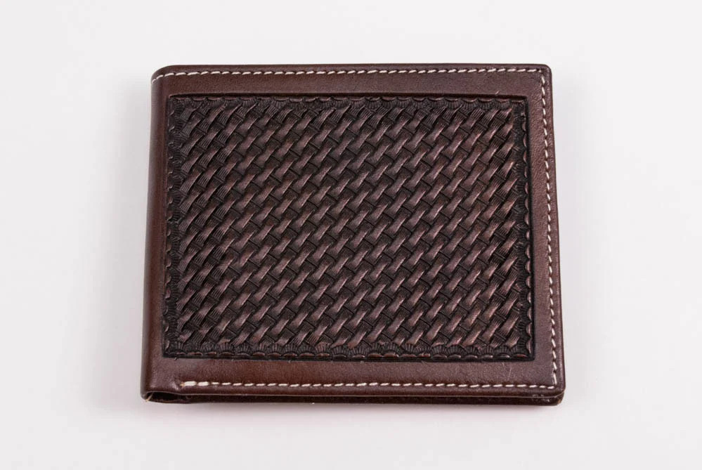 COWBOY CHROME BASKETWEAVE BIFOLD WALLET CHOCOLATE W305