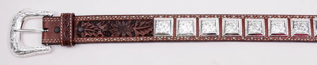 COWBOY CHROME SQUARE CRYSTAL BELT COGNAC 1846