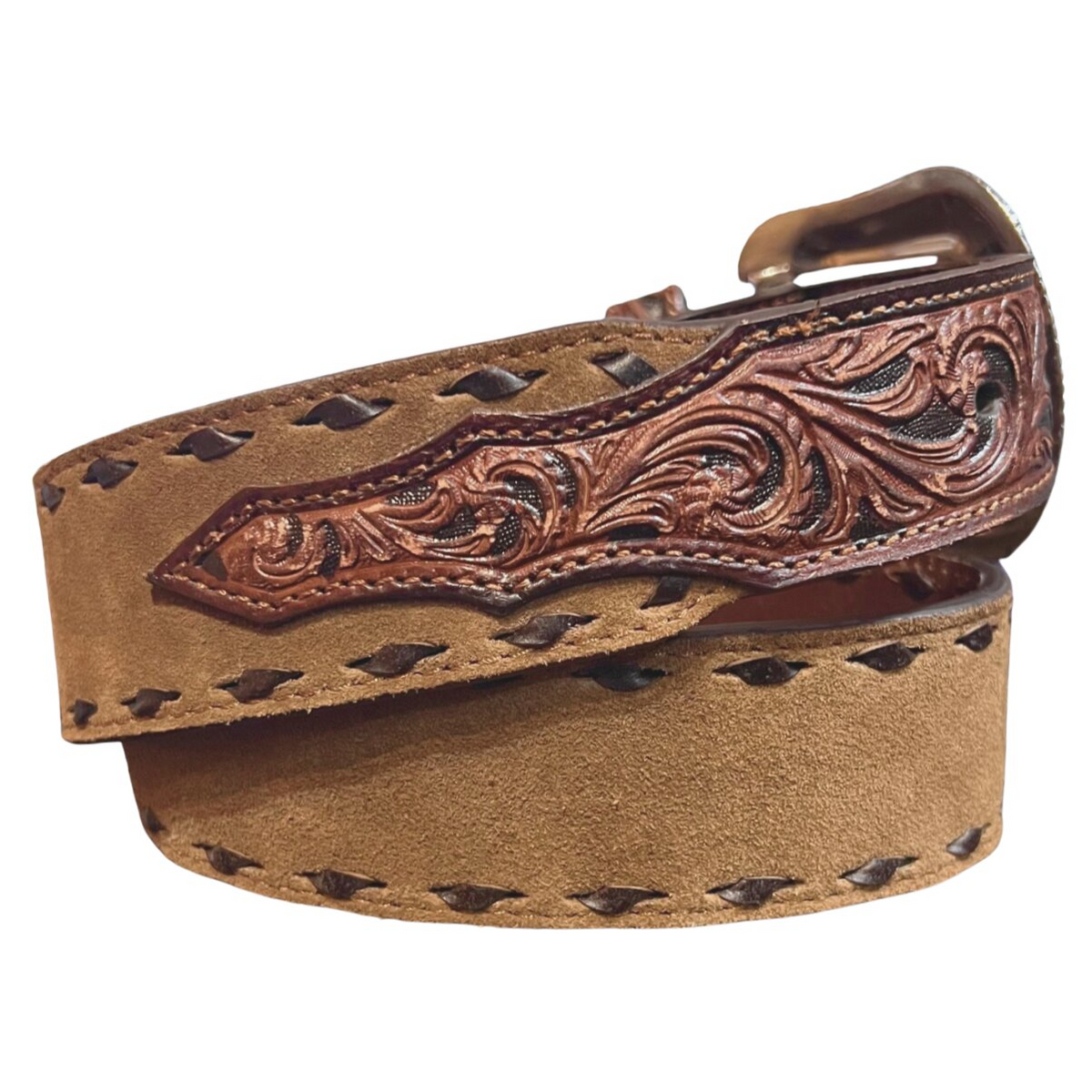 M&F NOCONA MENS ROUGHOUT BUCK LACE BELT TAN N210000308