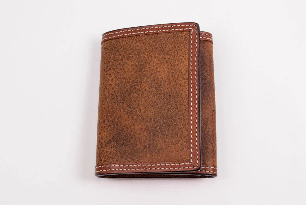 COWBOY CHROME TUMBLED GRAIN TRIFOLD WALLET TAN W338