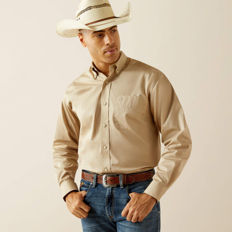 ARIAT MENS LIGHTWEIGHT SOLID TWILL CLASSIC FIT KHAKI 10058558