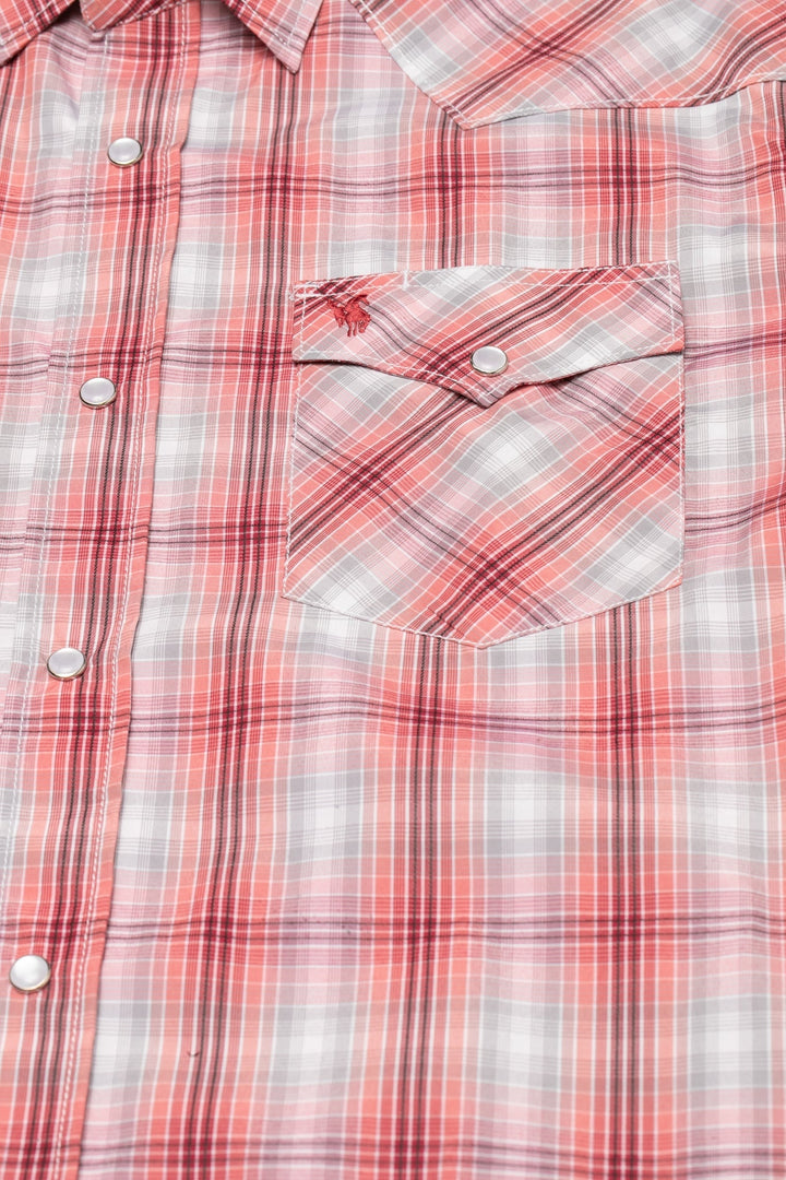 RODEO MENS BIG & TALL PEARL SNAP PLAID SHIRT RED/BLACK/WHITE PS400L-BT-438 