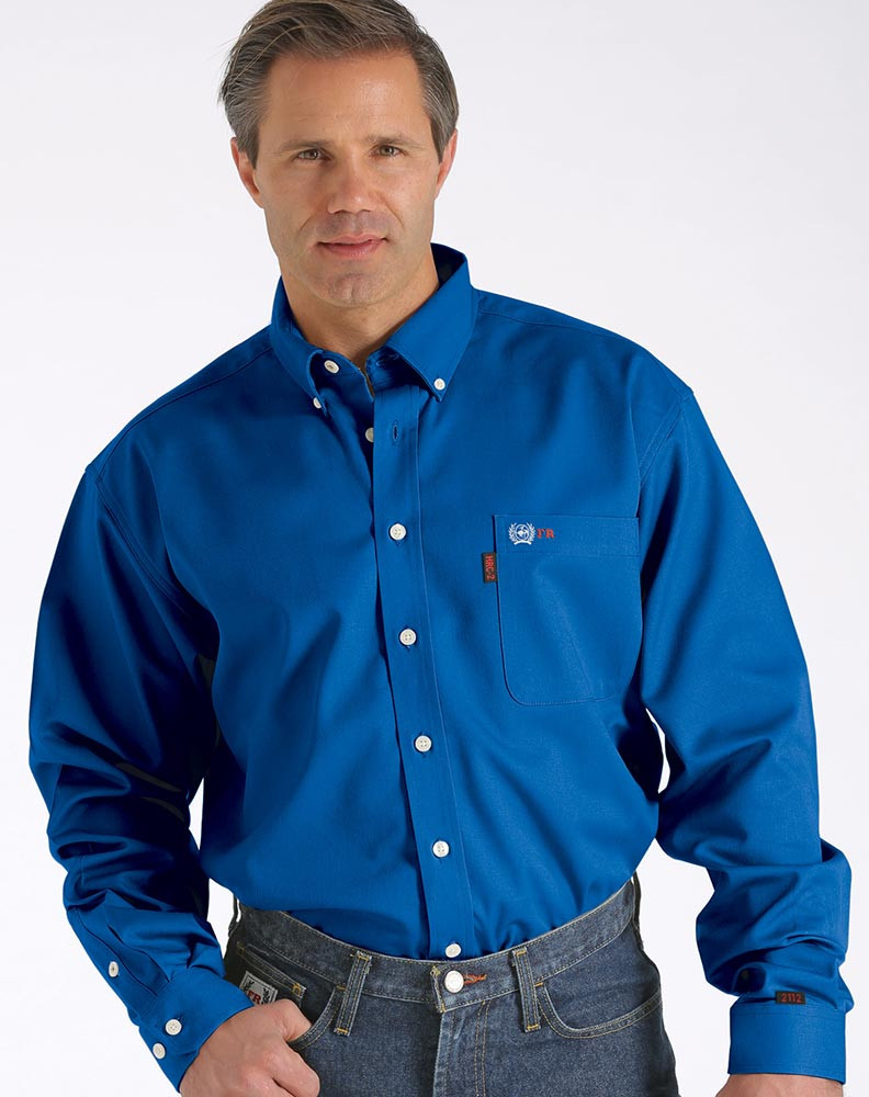 CINCH MENS FLAME RESISTANT BUTTON DOWN SHIRT ROYAL BLUE WLW3001011