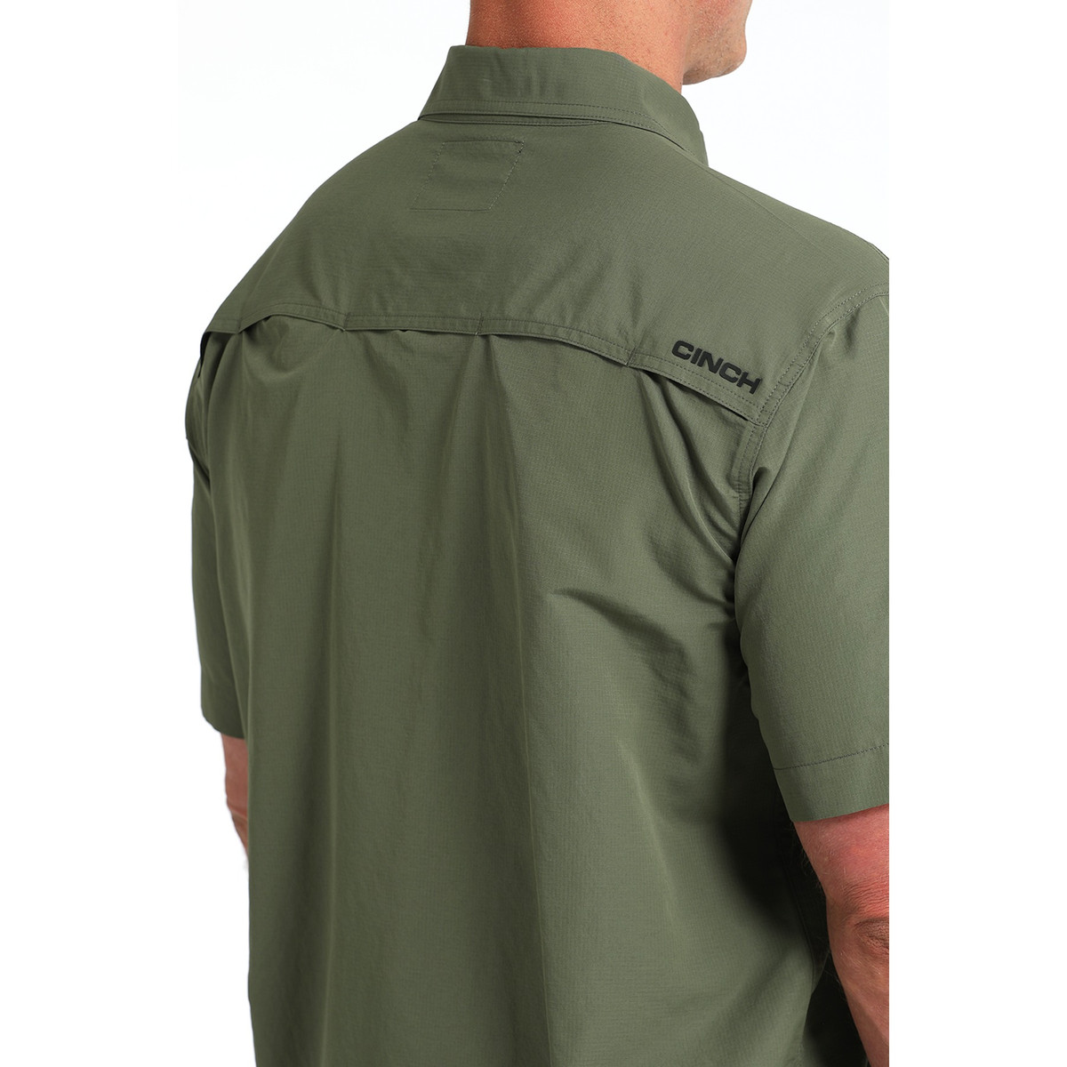 CINCH MENS ARENAFLEX BUTTON DOWN SHIRT OLIVE GREEN MTW1723003