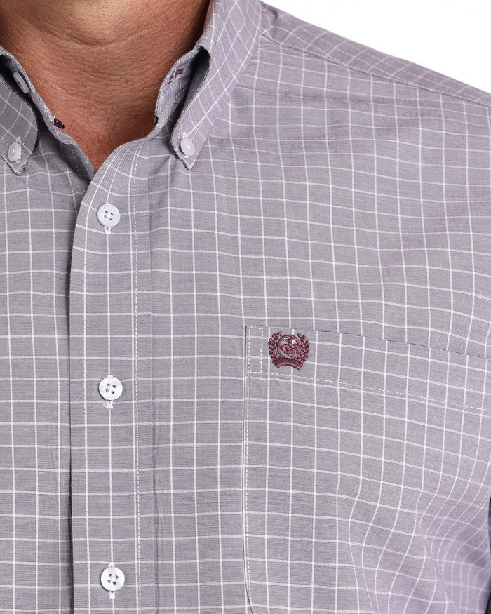 CINCH MENS CLASSIC FIT BUTTON-DOWN PLAID SHIRT LILAC MTW1105976