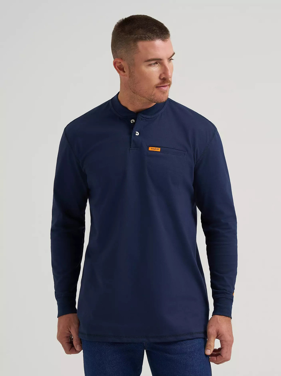 WRANGLER FR FLAME-RESISTANT LONG SLEEVE LIGHTWEIGHT HENLEY NAVY FR3W7NY