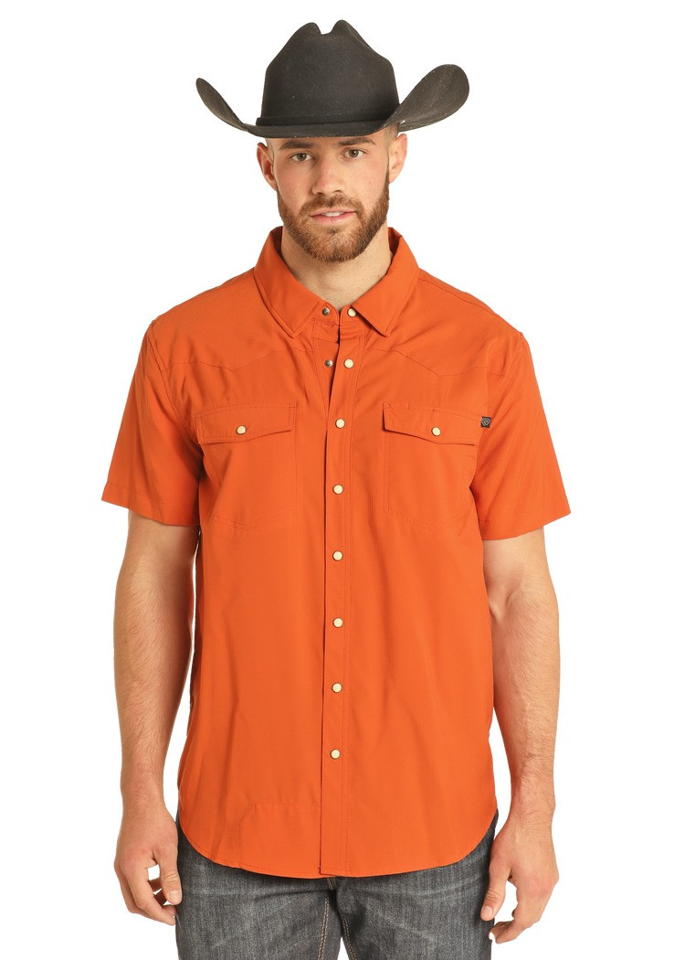 ROCK & ROLL TEK WESTERN STRETCH SHORT SLEEVE SHIRT ORANGE BMN3S06797