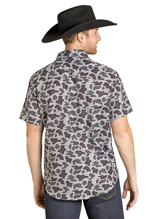 ROCK & ROLL MENS TEK SHORT SLEEVE CAMO SNAP GREY BMN3S07673