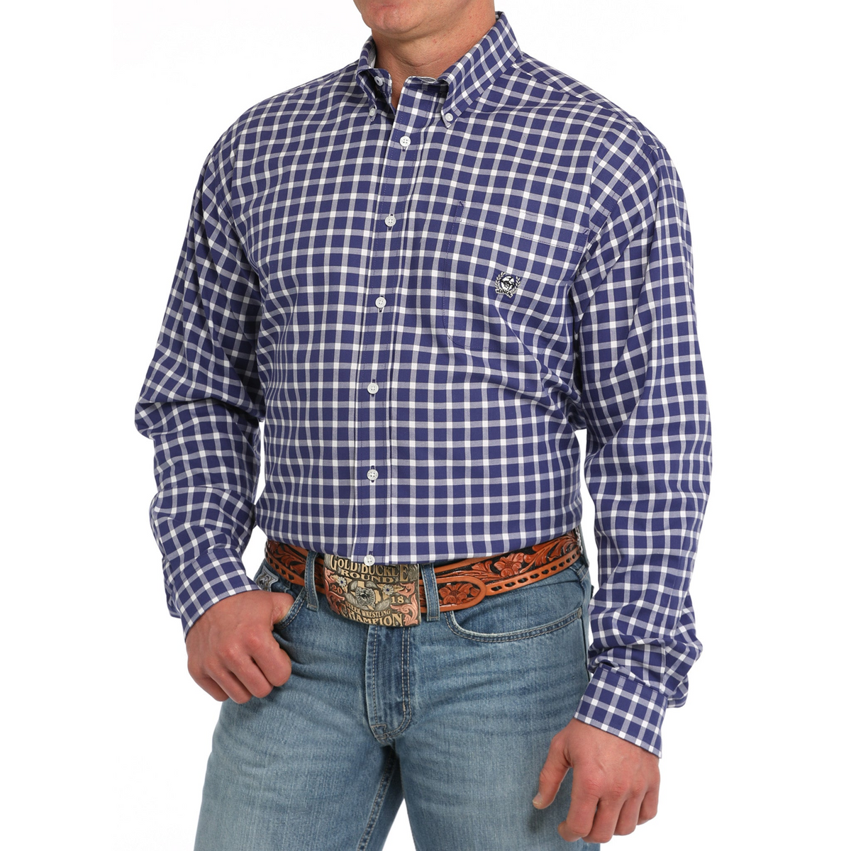 CINCH MENS VINTAGE TWILL PLAID SHIRT PURPLE MTW1242004