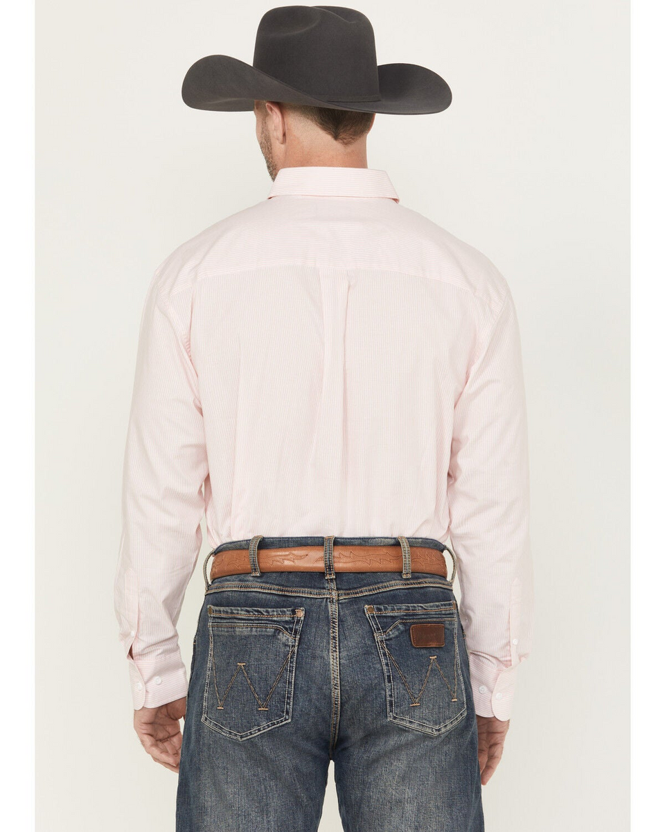 WRANGLER MENS BUCKING CANCER STRIPED LONG SLEEVE BUTTON-DOWN SHIRT WHITE/PINK 2369528
