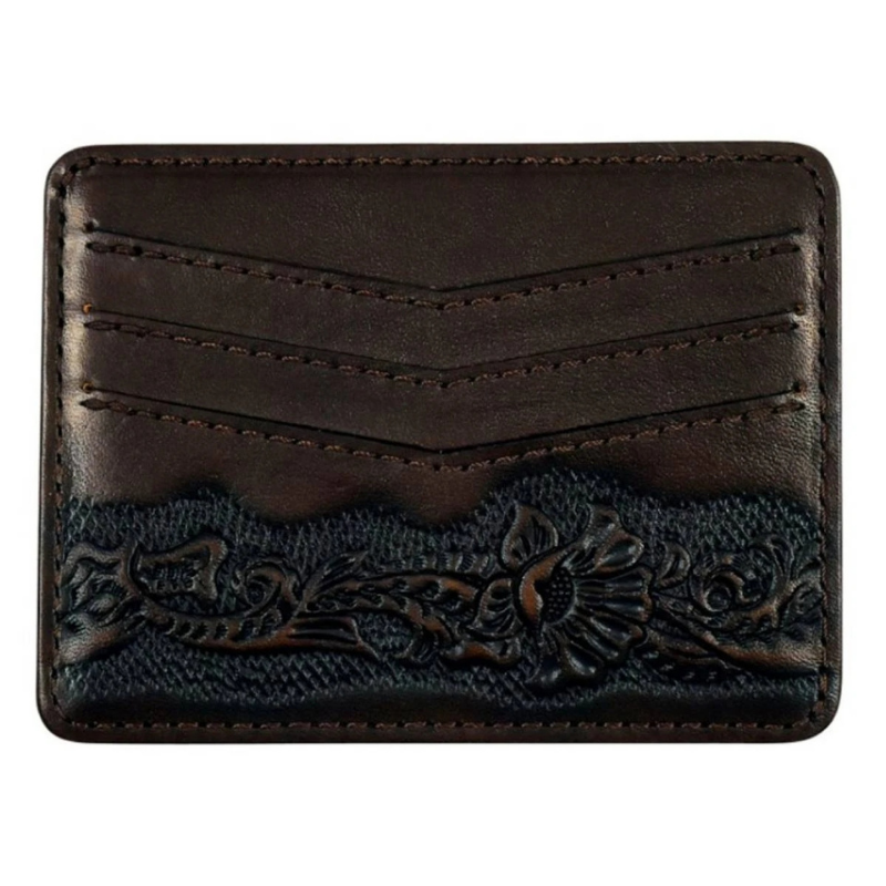JUSTIN LEATHER FLORAL SLIM CARD WALLET BROWN 2512391279
