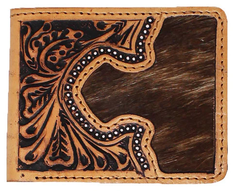 CHALLENGER MENS ANTIQUE FLORAL TOOLED LEATHER BI-FOLD WALLET 18RTW122B