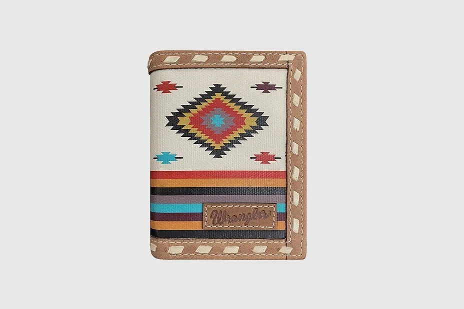 GEM-DANDY WRANGLER MENS NAVAJO TRIFOLD WALLET TAN 7604001