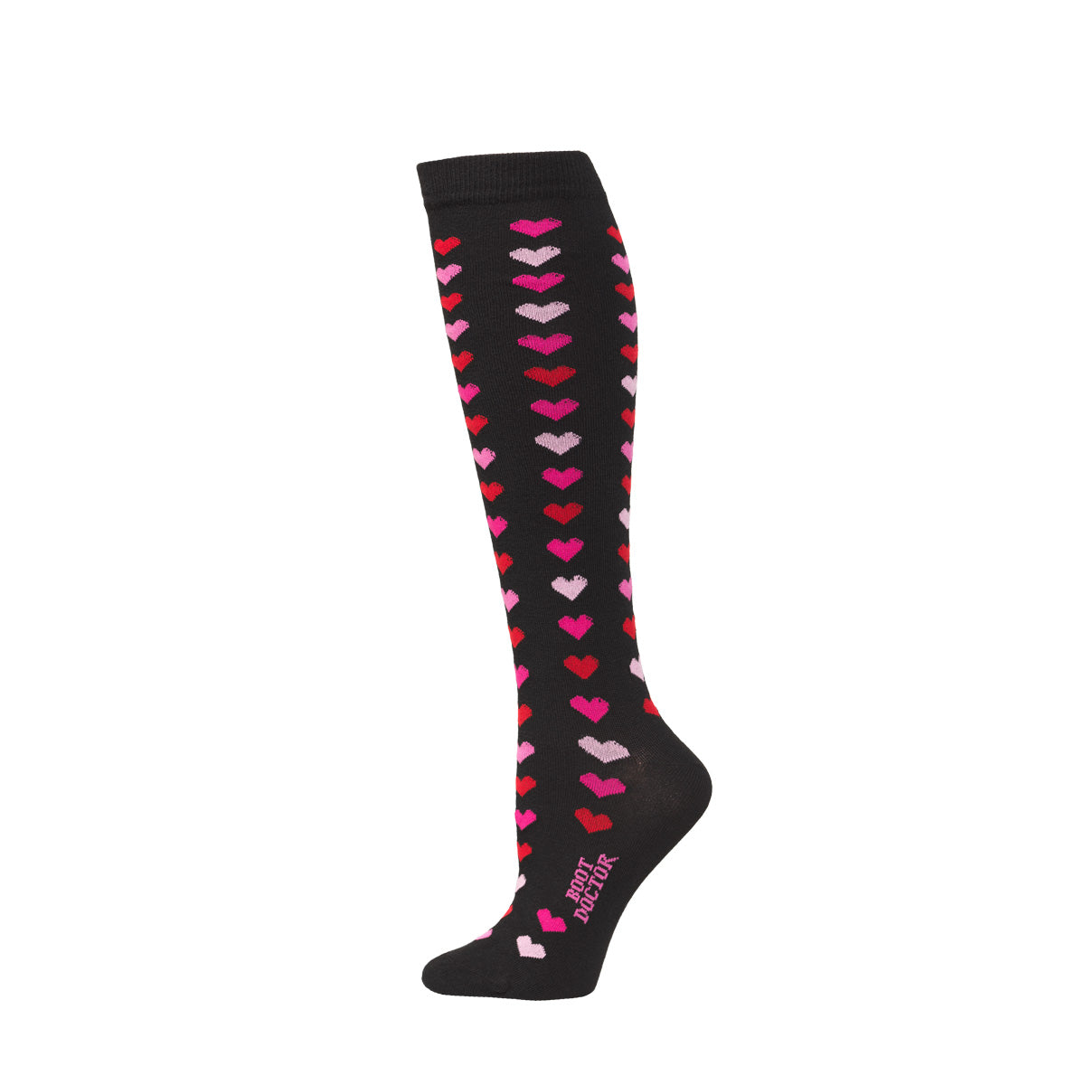M&F BOOT DOCTOR WOMENS BLACK SOCKS WITH PINK/RED HEARTS 0421801