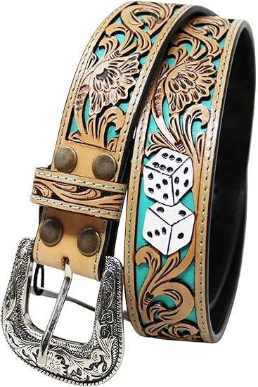 CHALLENGER FLORAL TURQUOISE COWHIDE LEATHER BELT 26FK81
