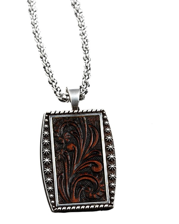 M&F SILVER STRIKE MENS SCROLL EMBOSSED PENDANT NECKLACE D47013