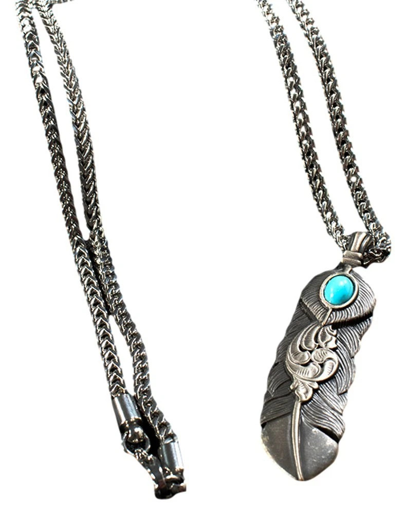 M&F SILVER STRIKE MENS FEATHER PENDANT 24" NECKLACE D47020
