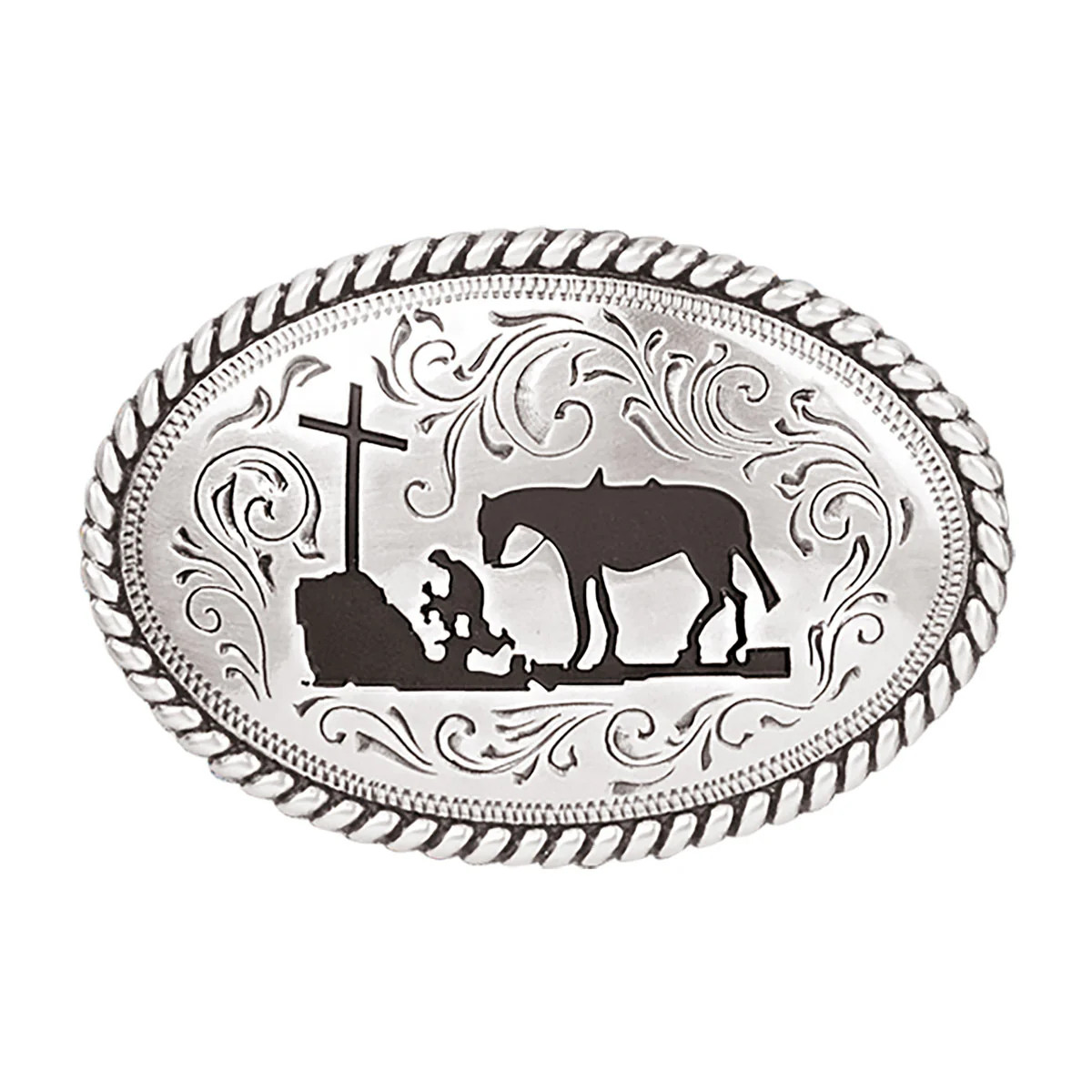 M&F NOCONA YOUTH COWBOY PRAYER SILVER BELT BUCKLE 37382